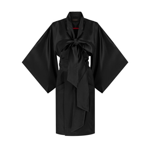 Black Kimono with open pleats silk
