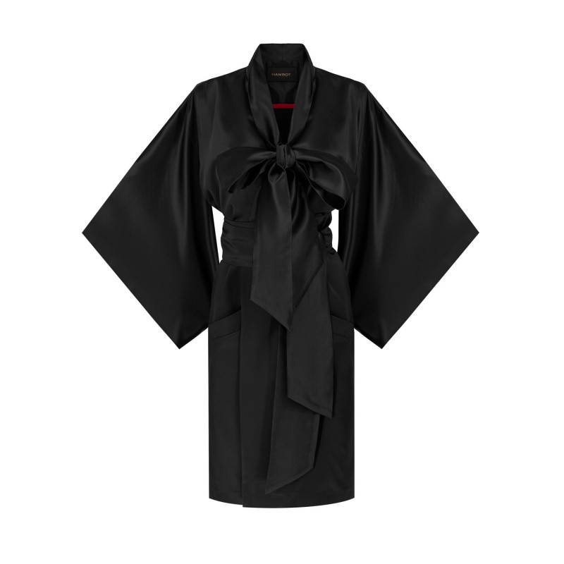 Black Kimono with open pleats silk