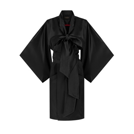 Black Kimono with open pleats silk