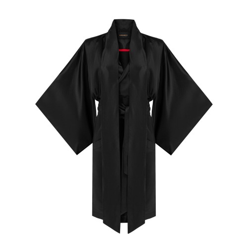 Black Kimono with open pleats silk